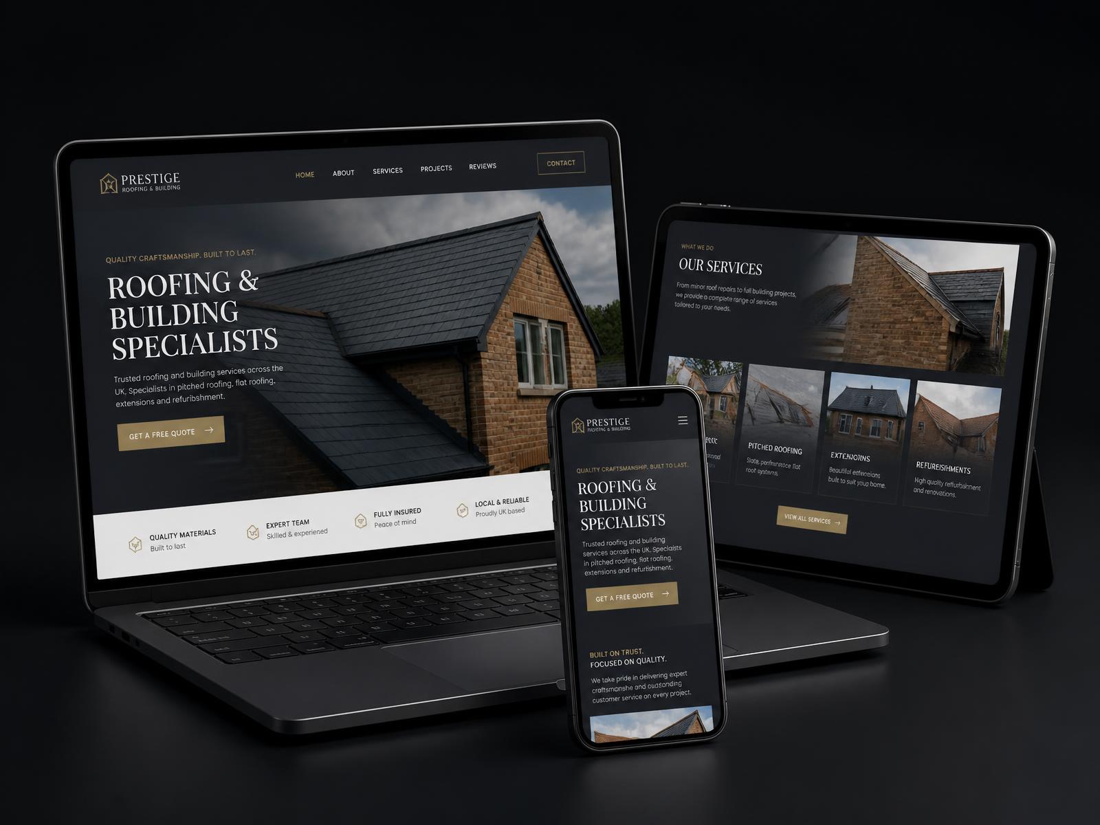 A Kervaana-style website design shown across laptop, tablet and mobile screens